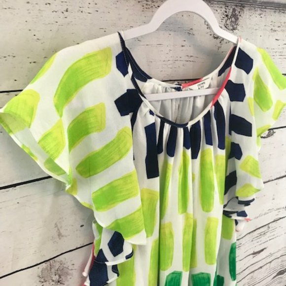 Crown & Ivy bright geometric ruffle shift dress - Picture 3 of 6